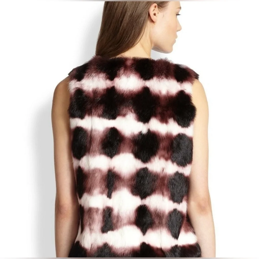 Haute Hippie Tie Dye Rabbit Fur Vest Merlot/white/black - Picture 2 of 12